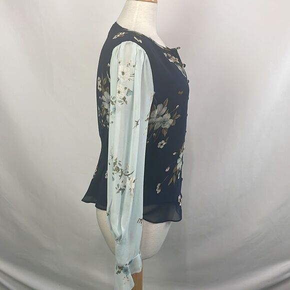 NWT Hartly Navy Mint Floral Peasant Top - Picture 2 of 6